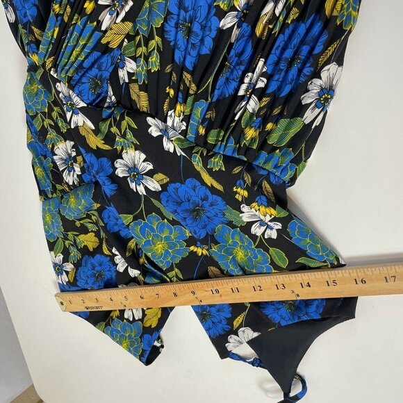 Lost + Wander Pisces Floral Mini Spaghetti Wrap Dress Blue S V-neck Pleated - Picture 10 of 10